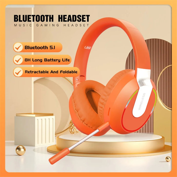 L850 Over-ear Wireless Bluetooth-compatible 5.1 Headset RGB Light E-sports Gaming Headphone Support TF Card - Orange - 2