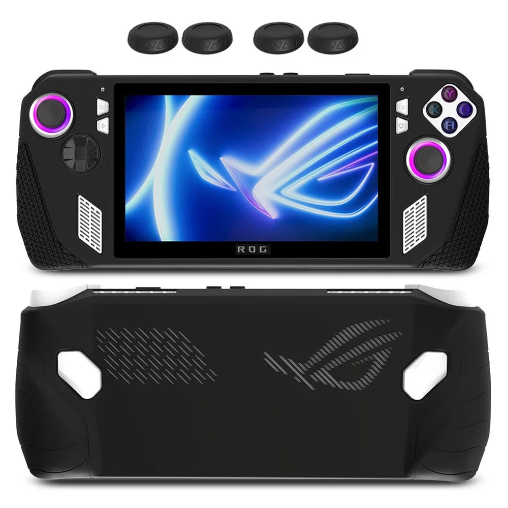 For ASUS Rog Ally Anti-Scratch Silicone Cover Case Game Controller Protector with Thumb Grip Cap Sleeve - Black - 1
