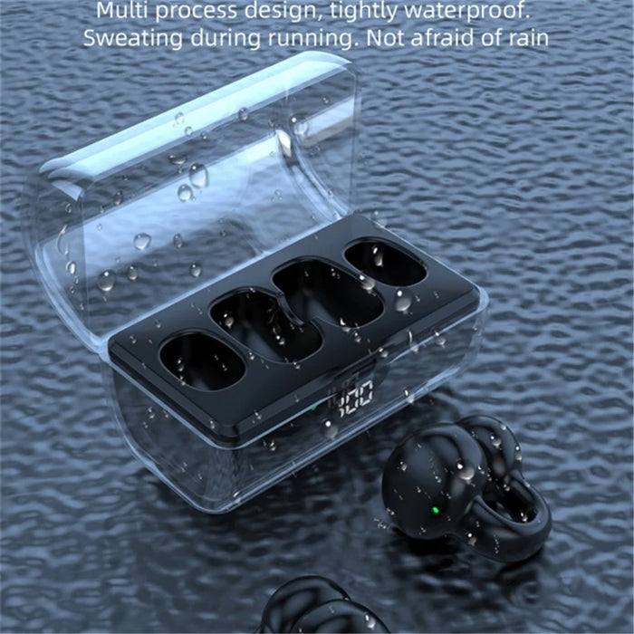 FK8 Bone Conduction Bluetooth-compatible Earphones Ear Clip Headphones with Digital Display Charging Case - Black - 2