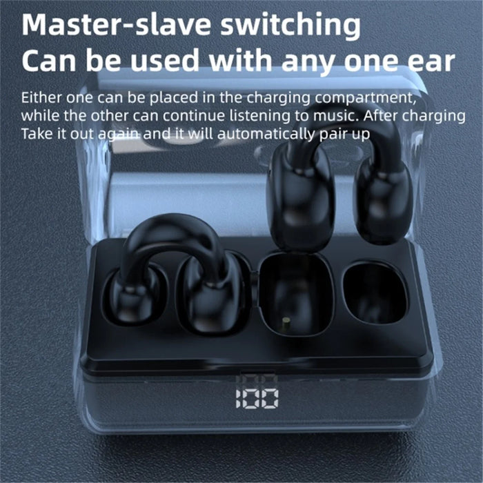 FK8 Bone Conduction Bluetooth-compatible Earphones Ear Clip Headphones with Digital Display Charging Case - Black - 4