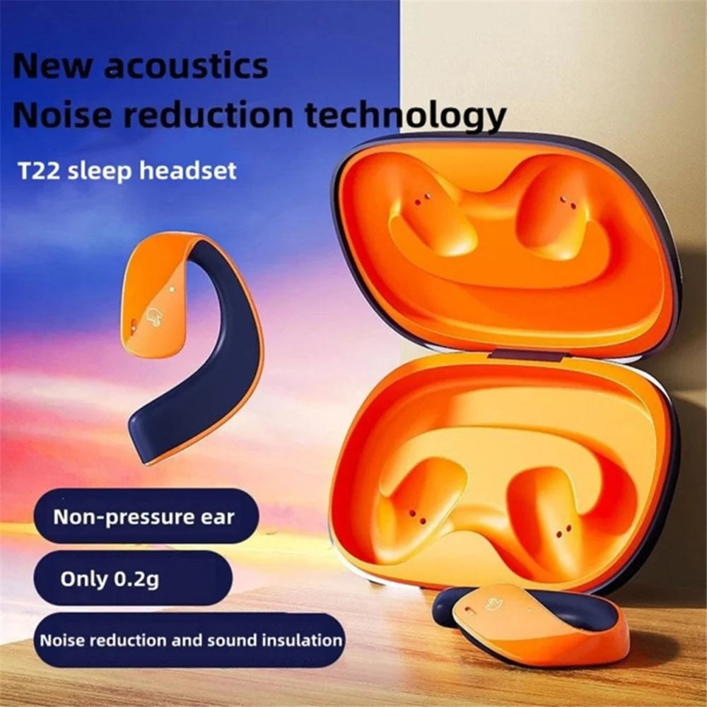T22 Open Ear TWS Bone Conduction Wireless Headphones Music Sports Bluetooth-compatible Earphone with Mic - Orange+Blue - 2