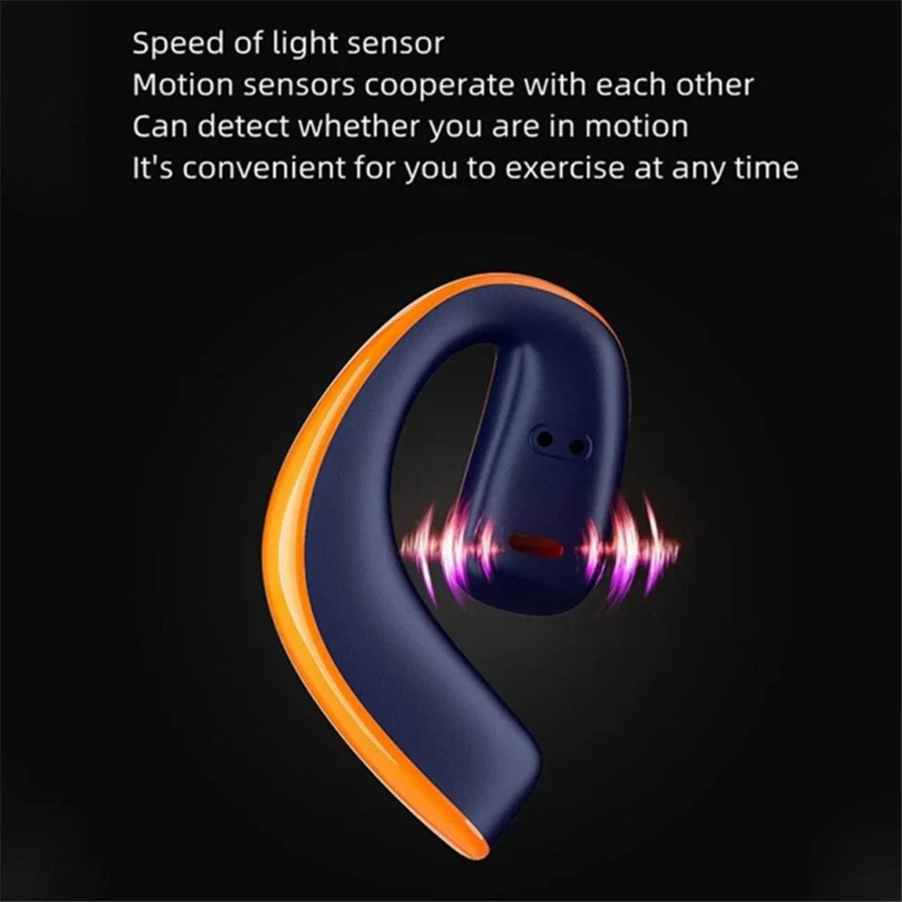 T22 Open Ear TWS Bone Conduction Wireless Headphones Music Sports Bluetooth-compatible Earphone with Mic - Orange+Blue - 3
