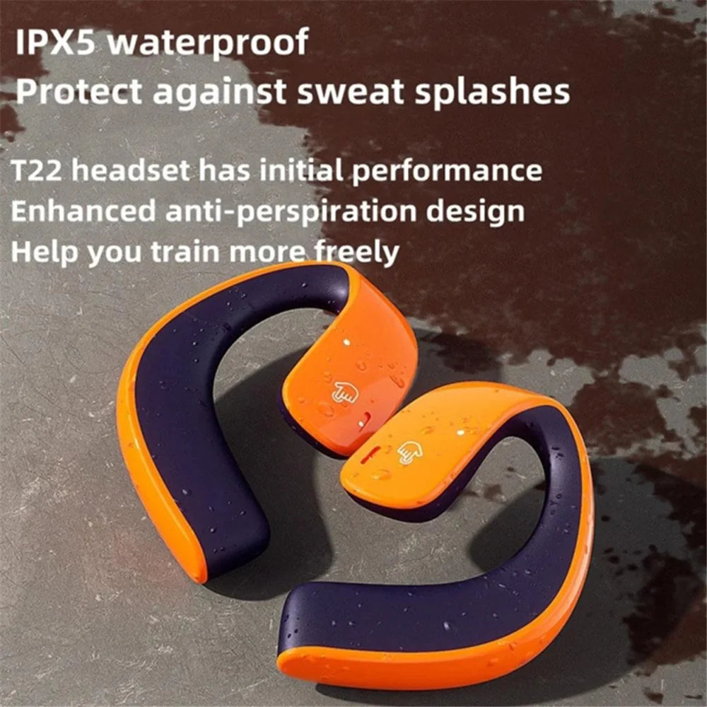 T22 Open Ear TWS Bone Conduction Wireless Headphones Music Sports Bluetooth-compatible Earphone with Mic - Orange+Blue - 5