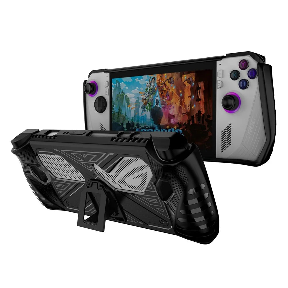 For Asus ROG ALLY Game Console Soft TPU Case Anti-drop Protective Cover with PC Kickstand - Black - 1