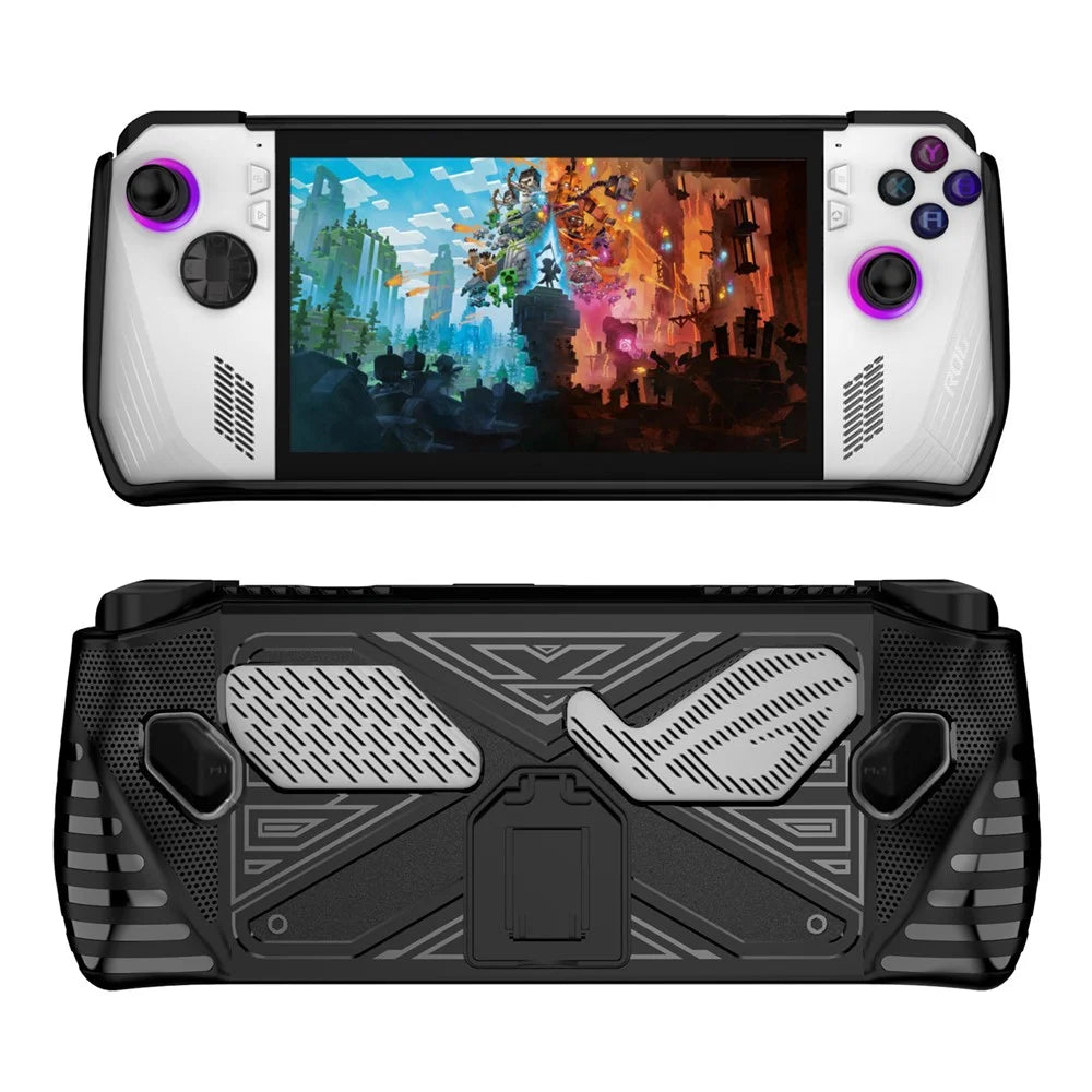 For Asus ROG ALLY Game Console Soft TPU Case Anti-drop Protective Cover with PC Kickstand - Black - 2