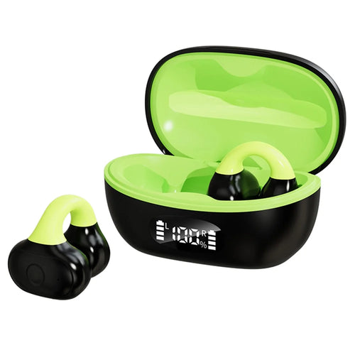 AX10 Ear Clip Open Ear Bluetooth-compatible Headphones with Charging Case Sports Earphones for Cycling Running - Black+Green - 1