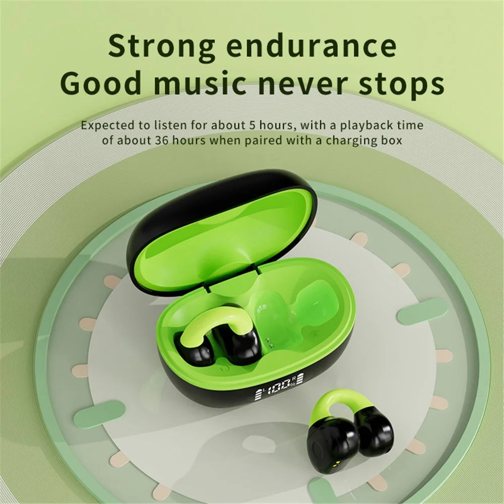 AX10 Ear Clip Open Ear Bluetooth-compatible Headphones with Charging Case Sports Earphones for Cycling Running - Black+Green - 5