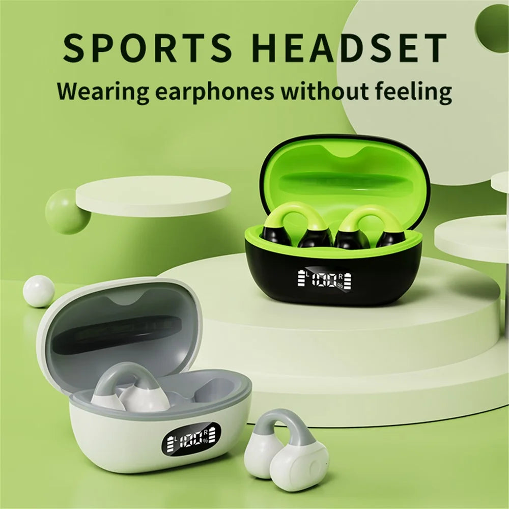 AX10 Ear Clip Open Ear Bluetooth-compatible Headphones with Charging Case Sports Earphones for Cycling Running - Black+Green - 6