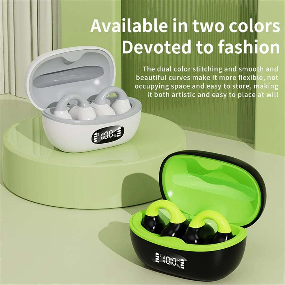 AX10 Ear Clip Open Ear Bluetooth-compatible Headphones with Charging Case Sports Earphones for Cycling Running - Black+Green - 7