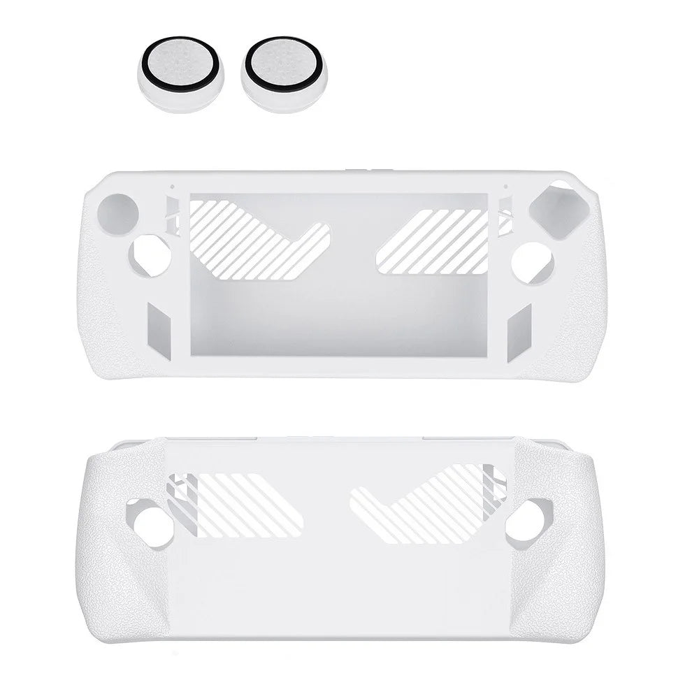 For ASUS ROG Ally Game Controller Protector Set, Tempered Glass Screen Film + Silicone Protective Sleeve + Thumb Stick Grip Cap Case - White - 2