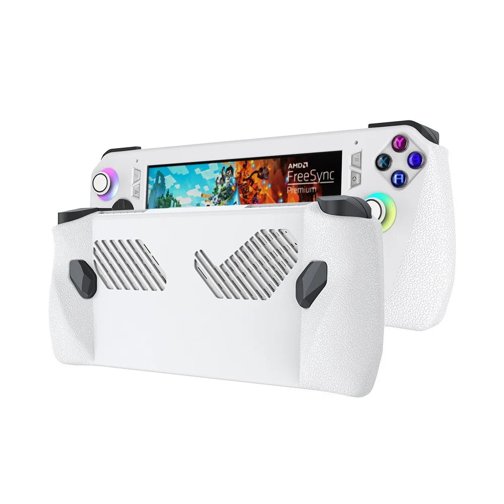 For ASUS ROG Ally Game Controller Protector Set, Tempered Glass Screen Film + Silicone Protective Sleeve + Thumb Stick Grip Cap Case - White - 3