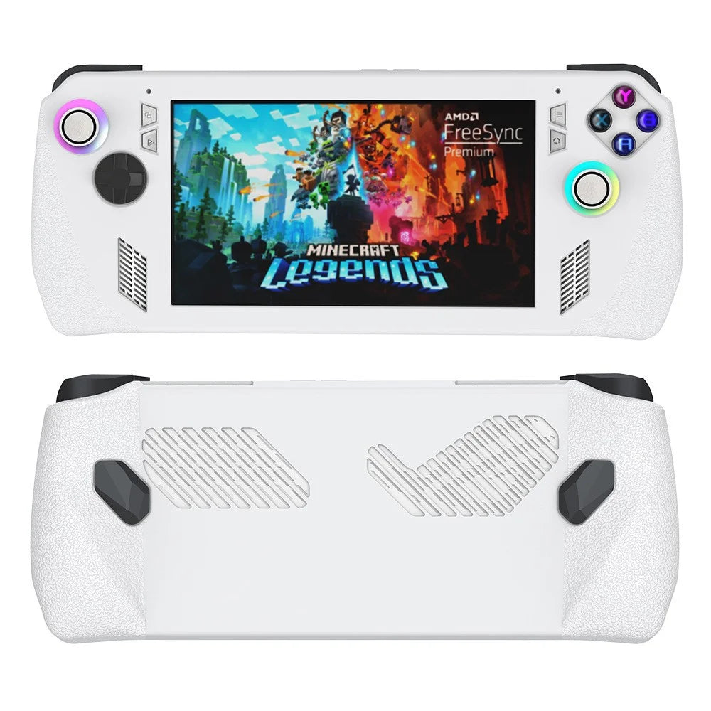 For ASUS ROG Ally Game Controller Protector Set, Tempered Glass Screen Film + Silicone Protective Sleeve + Thumb Stick Grip Cap Case - White - 4