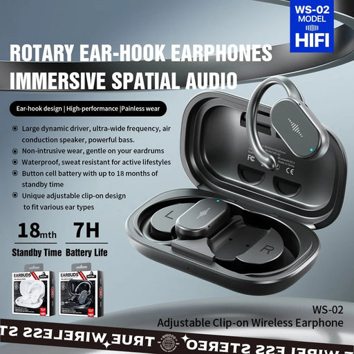 WEKOME WS-02 Rotary Ear Hook Bluetooth-compatible Earphones Waterproof Wireless Sports Headphones - Black - 2