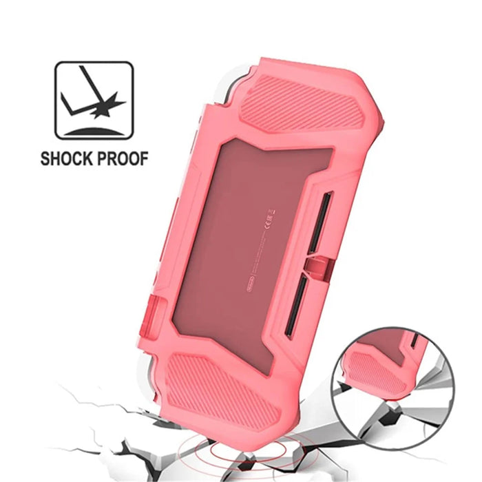 For Nintendo Switch Lite Game Controller Protector PC + TPU Protective Sleeve Handle Grip - Pink - 3