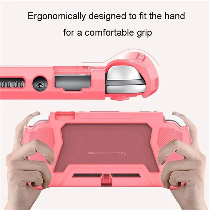 For Nintendo Switch Lite Game Controller Protector PC + TPU Protective Sleeve Handle Grip - Pink - 4
