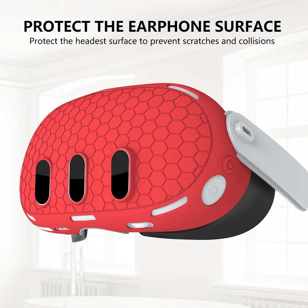 For Meta Quest 3 Protective Case VR Headset Anti-slip Anti-drop Silicone Cover - Red - 5
