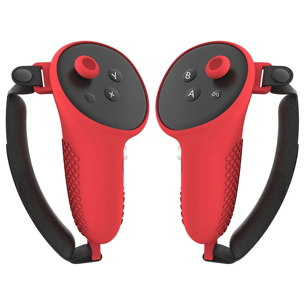 1 Pair for Meta Quest 3 / 3S Touch Controller Protective Cover Anti-Drop Silicone Case with Hand Strap - Red - 1