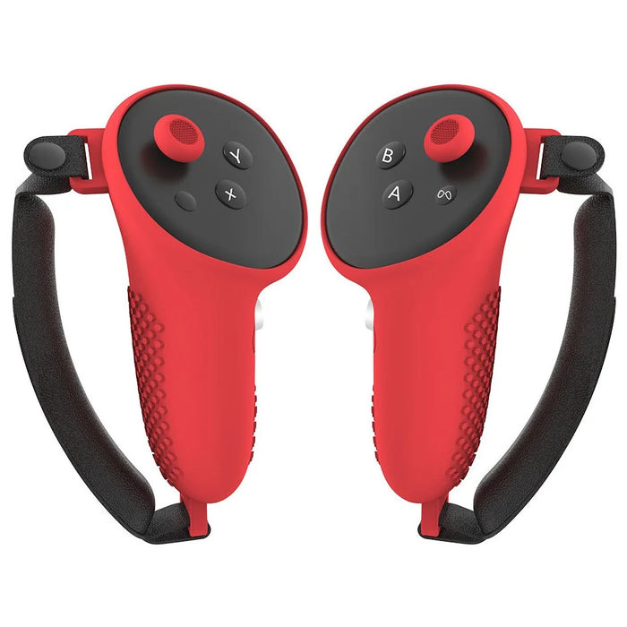 1 Pair for Meta Quest 3 / 3S Touch Controller Protective Cover Anti-Drop Silicone Case with Hand Strap - Red - 1
