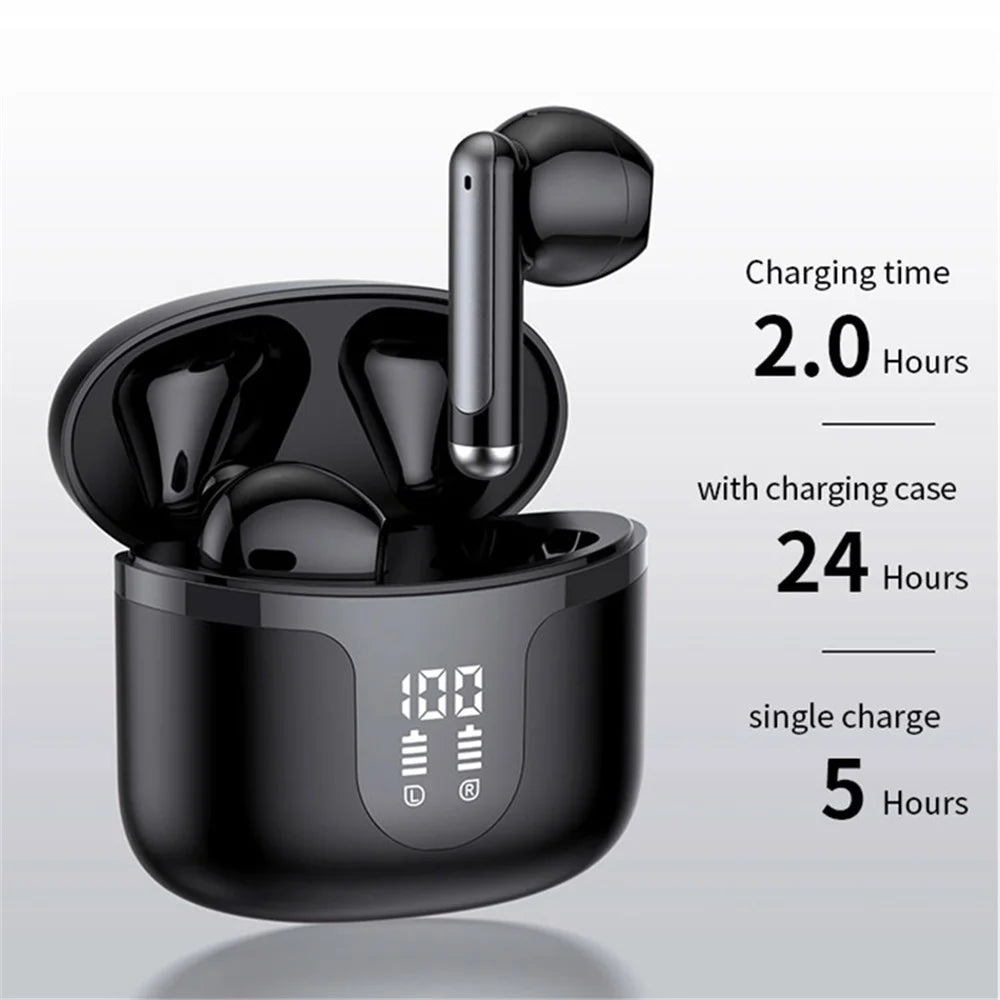 S47 TWS Earphones Bluetooth-compatible 5.3 Wireless Earbuds with Digital Display Charging Case - Black - 2