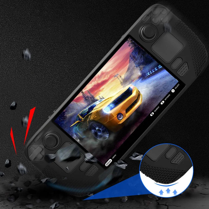 For Steam Deck Anti-Scratch Silicone Cover Protective Case with 2 Rocker Caps - Black - 4