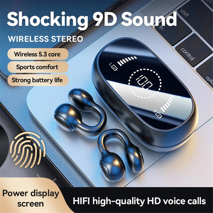 M47 Earclip Bone Conduction Wireless Headphone with Mic Bluetooth-compatible 5.3 Gaming Headset Noise Reduction Sport Earphone - Black - 3