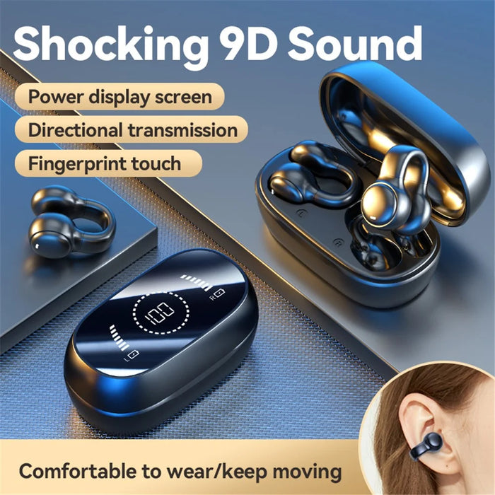 M47 Earclip Bone Conduction Wireless Headphone with Mic Bluetooth-compatible 5.3 Gaming Headset Noise Reduction Sport Earphone - Black - 4