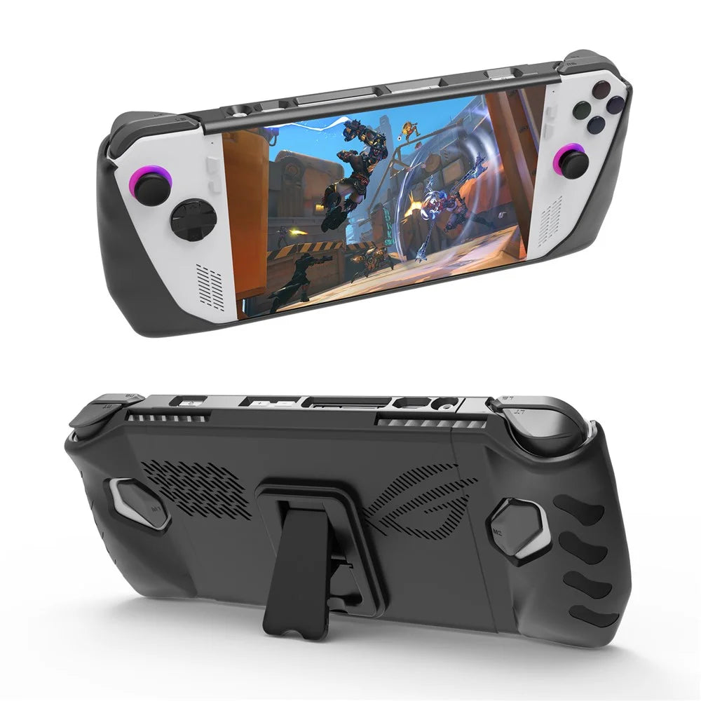 JYS JYS-RA008 For ASUS ROG Ally TPU Protection Case Anti-Slip Game Console Sleeve with Back Bracket Stand - Black - 1