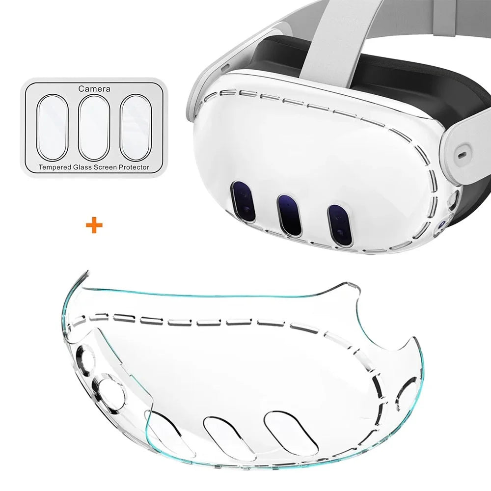 PC Case for Meta Quest 3 VR Headset with 3Pcs Tempered Glass Lens Film - 1