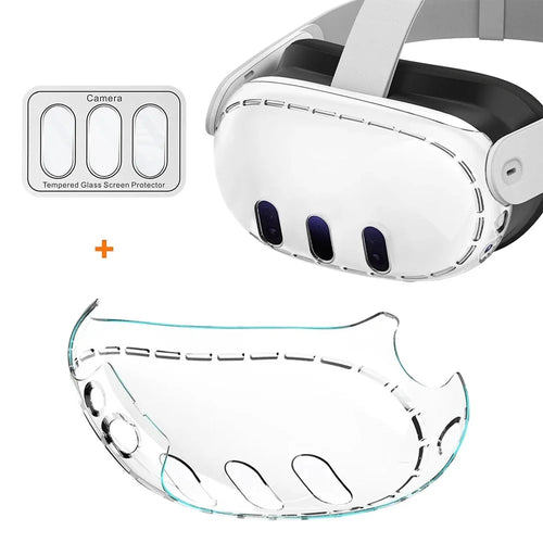 PC Case for Meta Quest 3 VR Headset with 3Pcs Tempered Glass Lens Film - 1