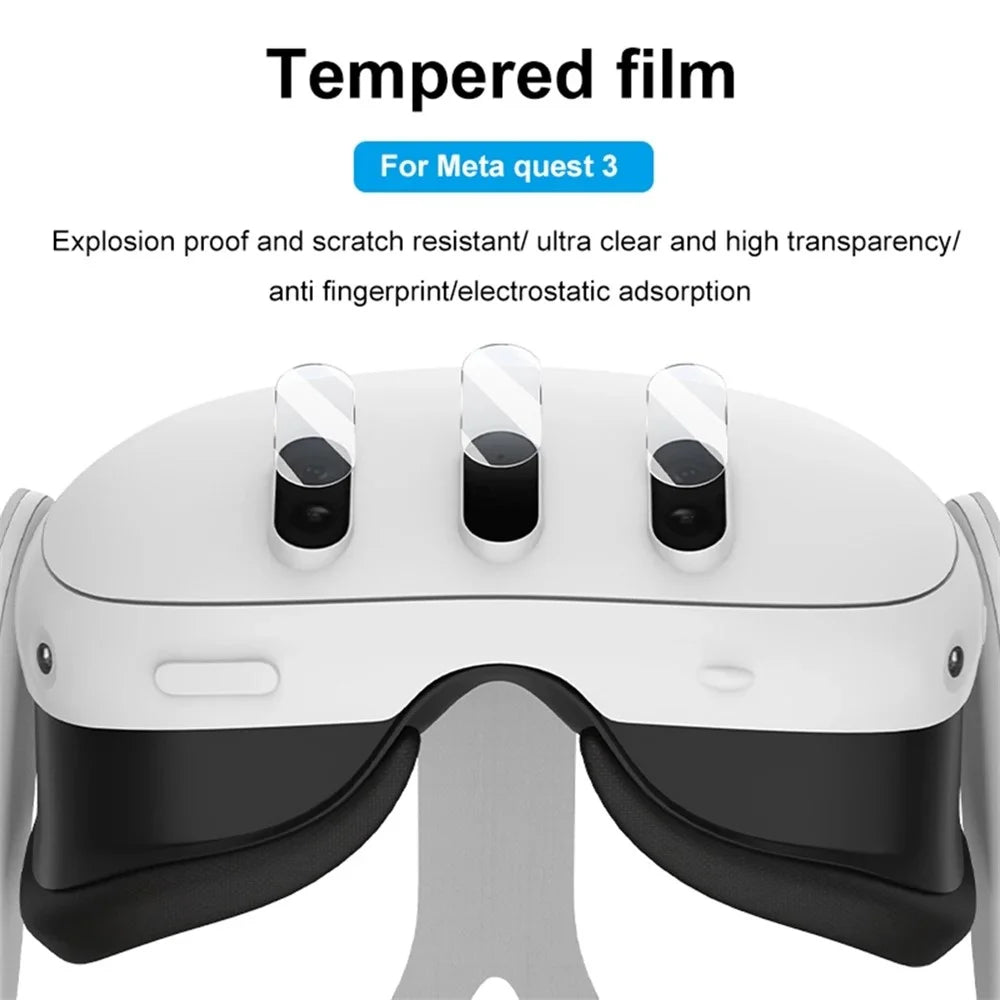 PC Case for Meta Quest 3 VR Headset with 3Pcs Tempered Glass Lens Film - 2