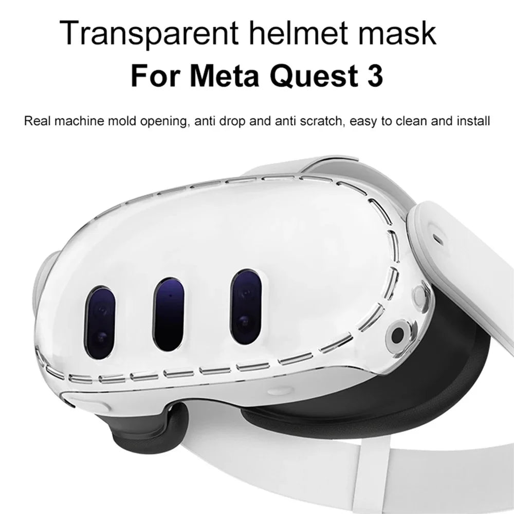 PC Case for Meta Quest 3 VR Headset with 3Pcs Tempered Glass Lens Film - 3