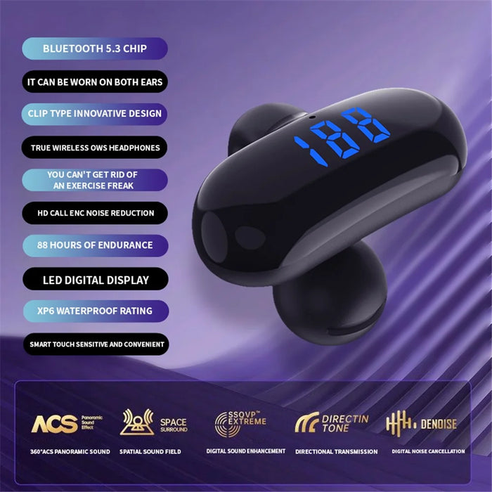 F20 Bluetooth-compatible Ear Clip Earphone Digital Display Wireless Music Headset - Black - 4