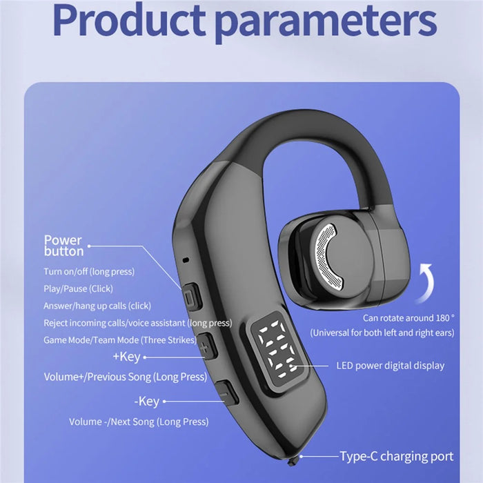 X30 Bluetooth-compatible 5.4 Single Ear Business Headphone Wireless Hook Earphone - Black - 4