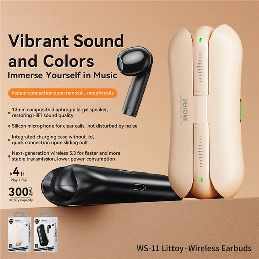 WEKOME WS-11 LITTOY Series Wireless Earbuds Bluetooth-compatible 5.3 Stereo Earphones - Beige - 2