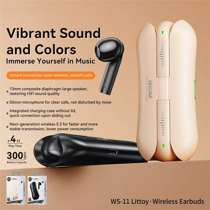WEKOME WS-11 LITTOY Series Wireless Earbuds Bluetooth-compatible 5.3 Stereo Earphones - Beige - 2