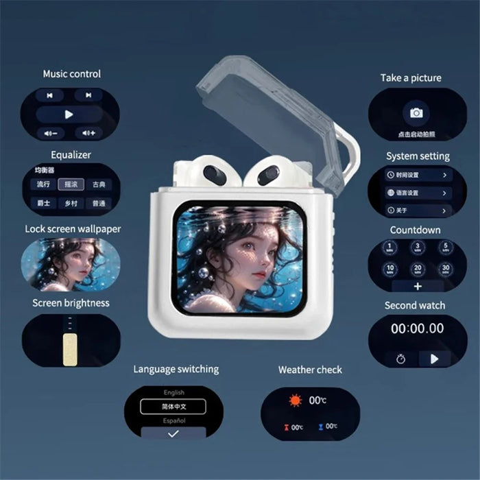 S10 Semi-in-ear Bluetooth-compatible Earphones with LED Full Color Touch Screen Charging Case, English Version - Beige - 2