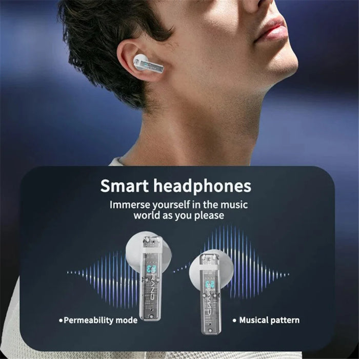S10 Semi-in-ear Bluetooth-compatible Earphones with LED Full Color Touch Screen Charging Case, English Version - Beige - 5