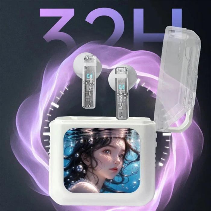 S10 Semi-in-ear Bluetooth-compatible Earphones with LED Full Color Touch Screen Charging Case, English Version - Beige - 7