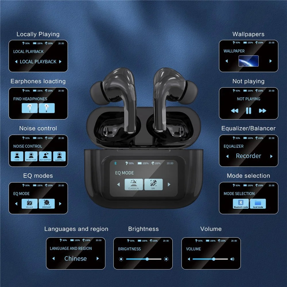 T68pro HiFi Sound In-ear Bluetooth-compatible Earphones with LED Full Color Touch Screen Charging Case, English Version - Champagne Gold  /  Champagne Gold - 7