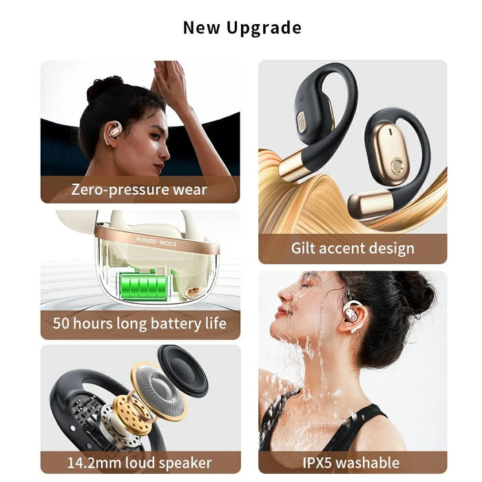 XUNDD W003 1 Pair Open-Ear Wireless Headset Waterproof Bluetooth-compatible Earphone - Black - 3