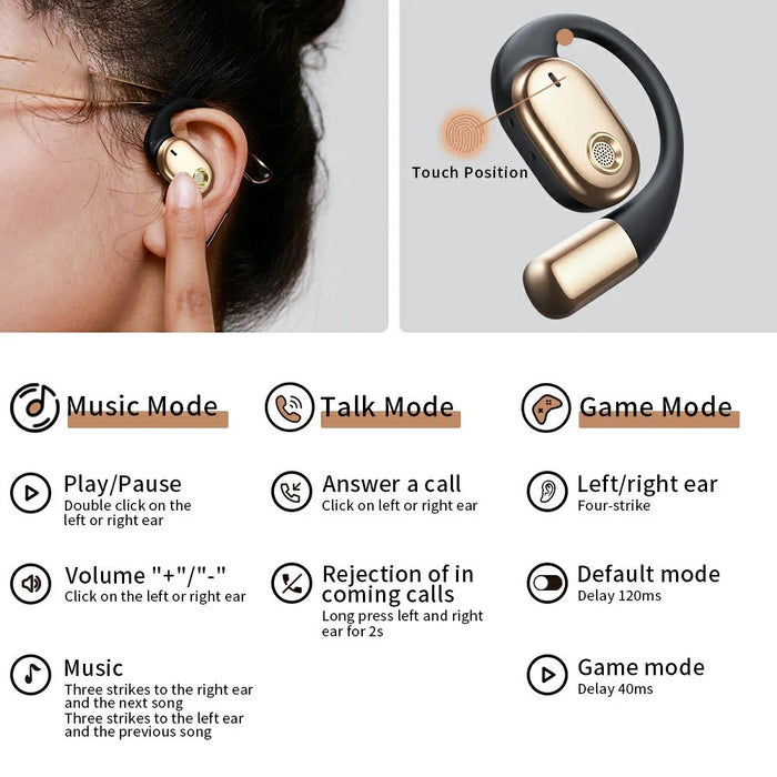 XUNDD W003 1 Pair Open-Ear Wireless Headset Waterproof Bluetooth-compatible Earphone - Black - 7