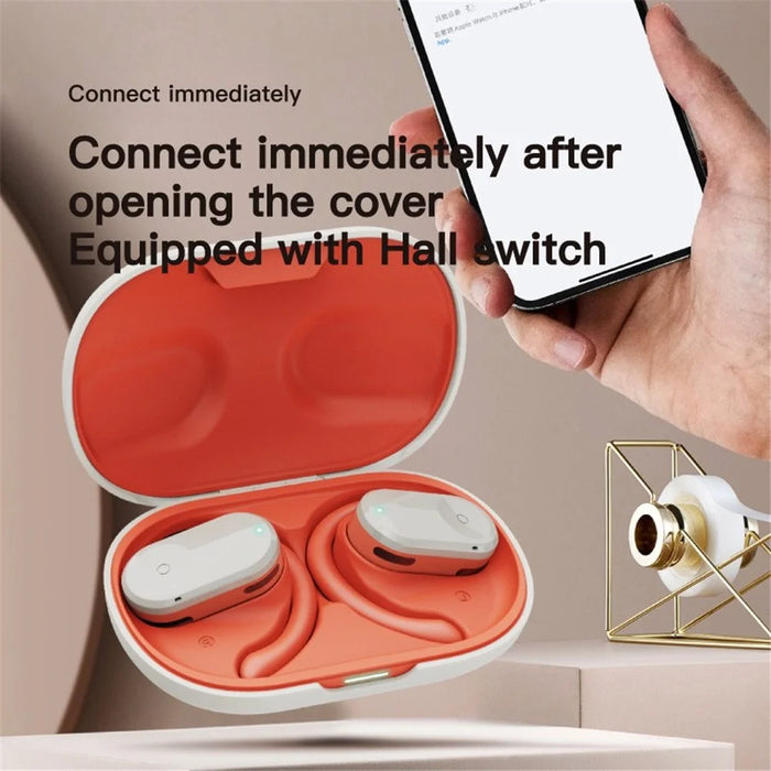 Q2 OWS Bluetooth-compatible 5.3 Earphone Bone Conduction Ear Hanging Stereo Music Headset - White+Orange - 2