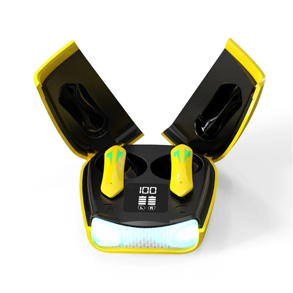 X16PRO TWS Bluetooth-compatible Earphone Music Gaming Headset with Scissors Shaped Door Charging Case - Yellow - 3