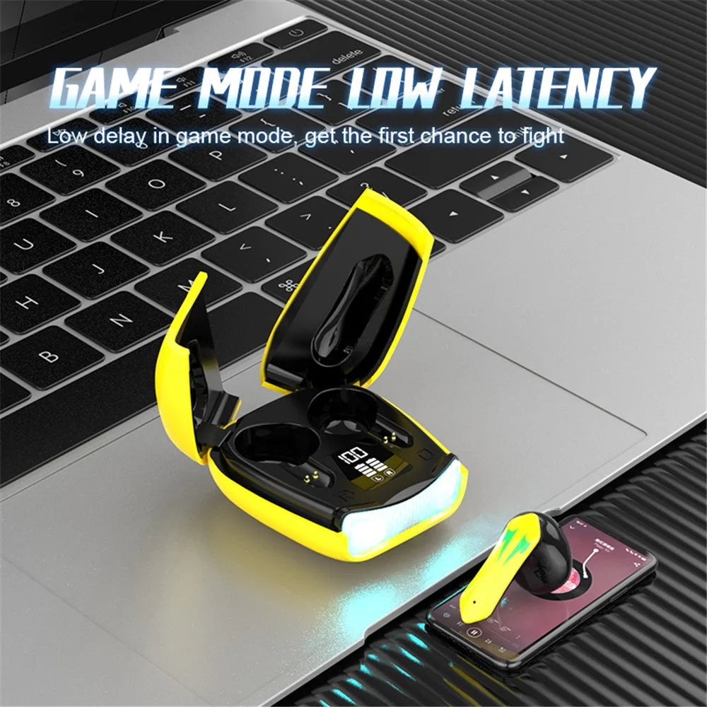 X16PRO TWS Bluetooth-compatible Earphone Music Gaming Headset with Scissors Shaped Door Charging Case - Yellow - 7
