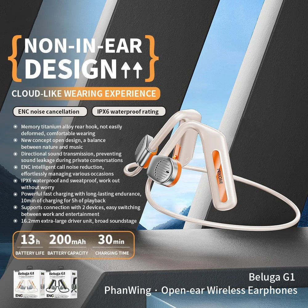 WEKOME Beluga G1 ENC Noise Reduction Bluetooth-compatible Headphones Open Ear Wireless Neckband Earphone - Orange - 2
