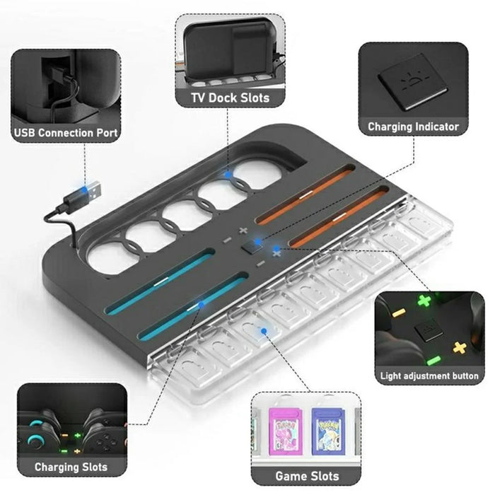 For Nintendo Switch 2 4-Slot Joy-Con Controllers Charging Dock Game Card Storage Station with RGB Light - 6