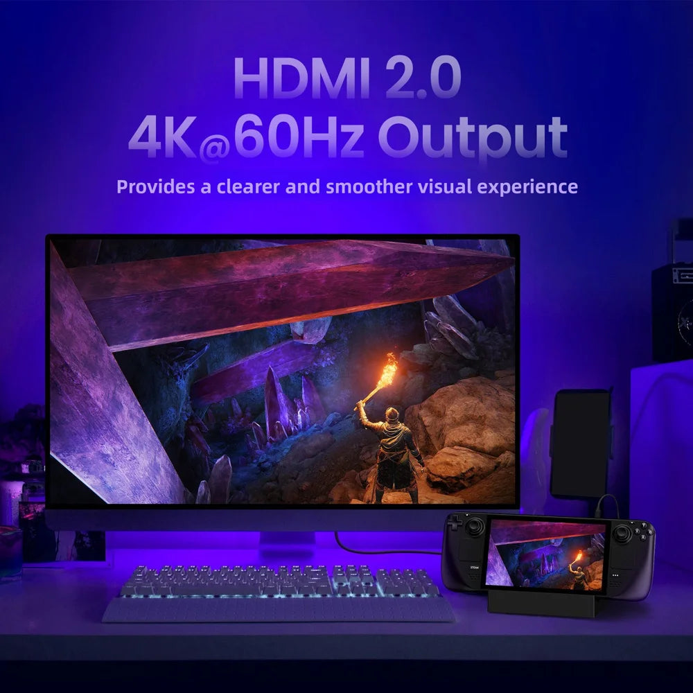 7 in 1 Type-C Hub Docking Station for Steam Deck 4K@60Hz HD, Gigabit Ethernet, PD 100W, 3xUSB3.0 Expansion Dock - 6