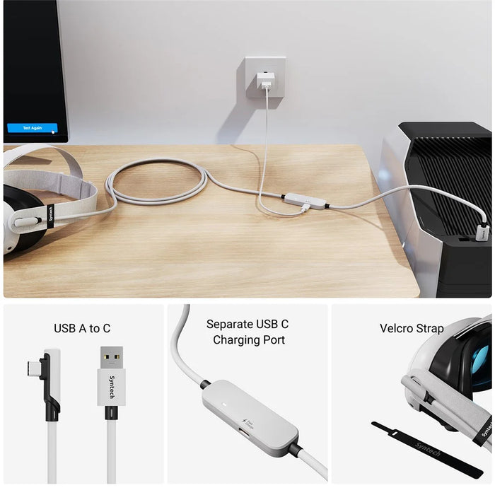 SYNTECH M32C1-5 5M VR Headset Charging Cable for Meta Quest 3S / 3 / 2 Fast Charging Cord 18W USB 3.0 - White - 5