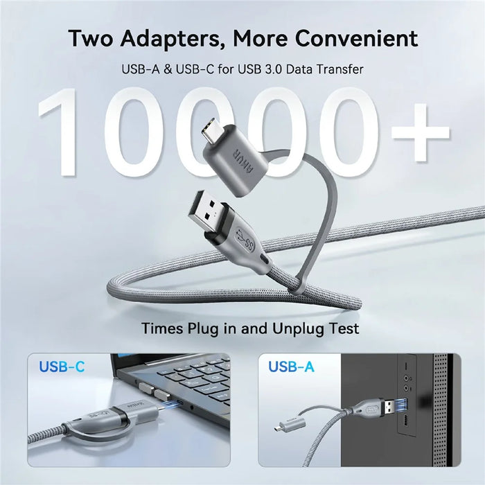 AMVR LC6L 16FT 2 in 1 USB-A + Type-C to Type-C 5Gbps Nylon Braided Data Cable for VR Gaming - Grey - 3