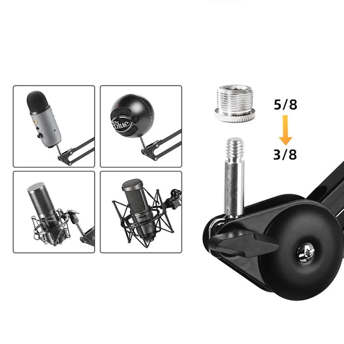 HSP38 104cm Adjustable Microphone Clip Holder Desktop 3 / 8 Inch Screw Connector Mic Bracket Mount Clamp - Black - 3